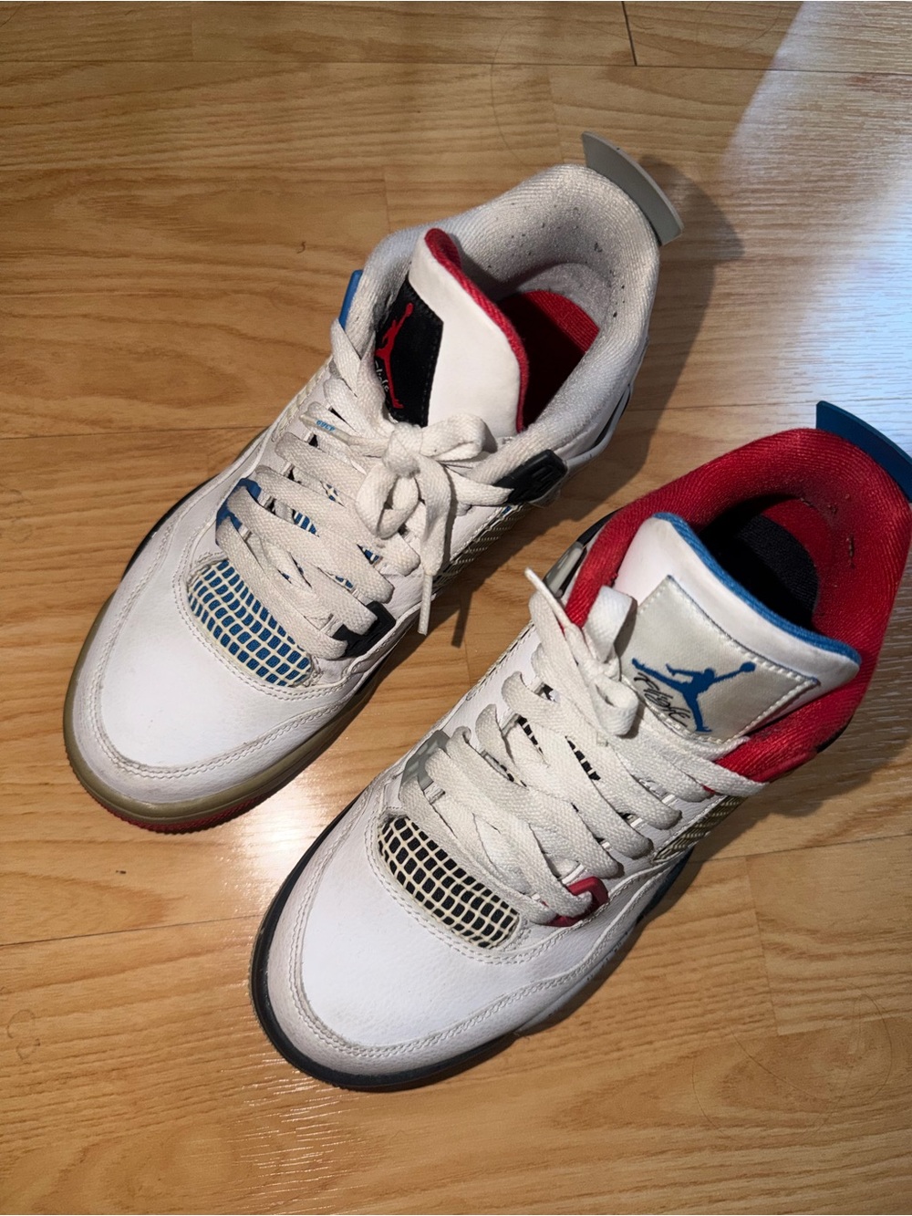 Jordan Men's White Sneakers with Red & Blue Accents